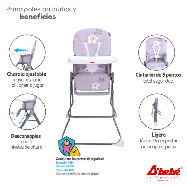 SILLA ALTA DE BEBE LIGHT GRIS - Imagen 6