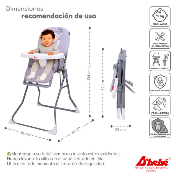 SILLA ALTA DE BEBE LIGHT GRIS - Imagen 7