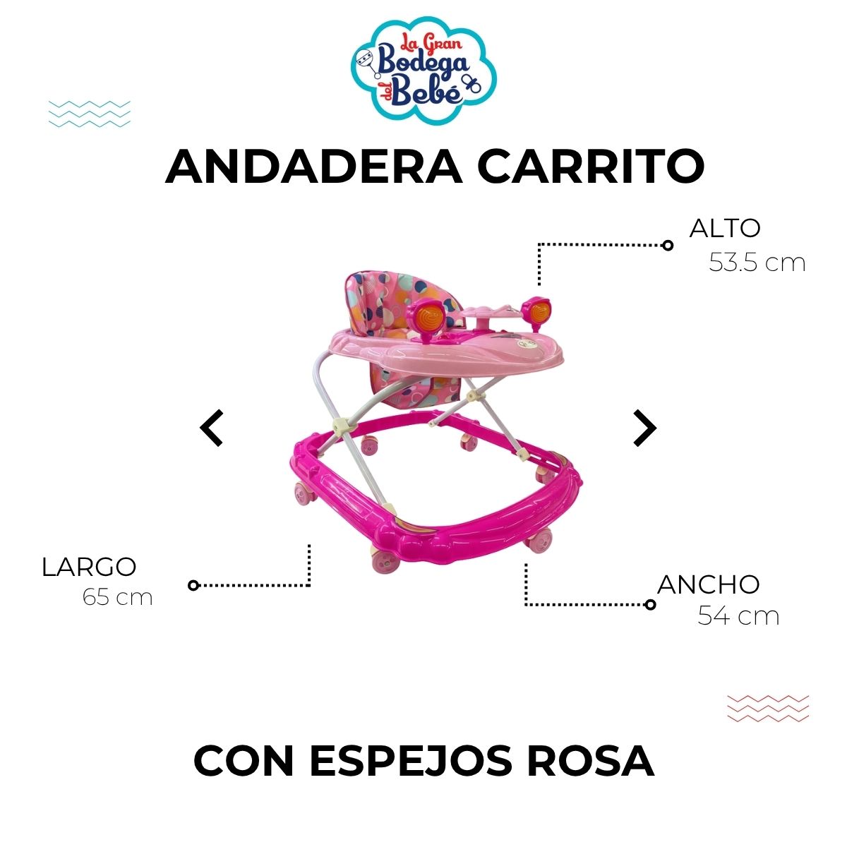 ANDADERA BABYTEK CARRITO C/ESPEJOS ECONOMICA ROSA - Imagen 5