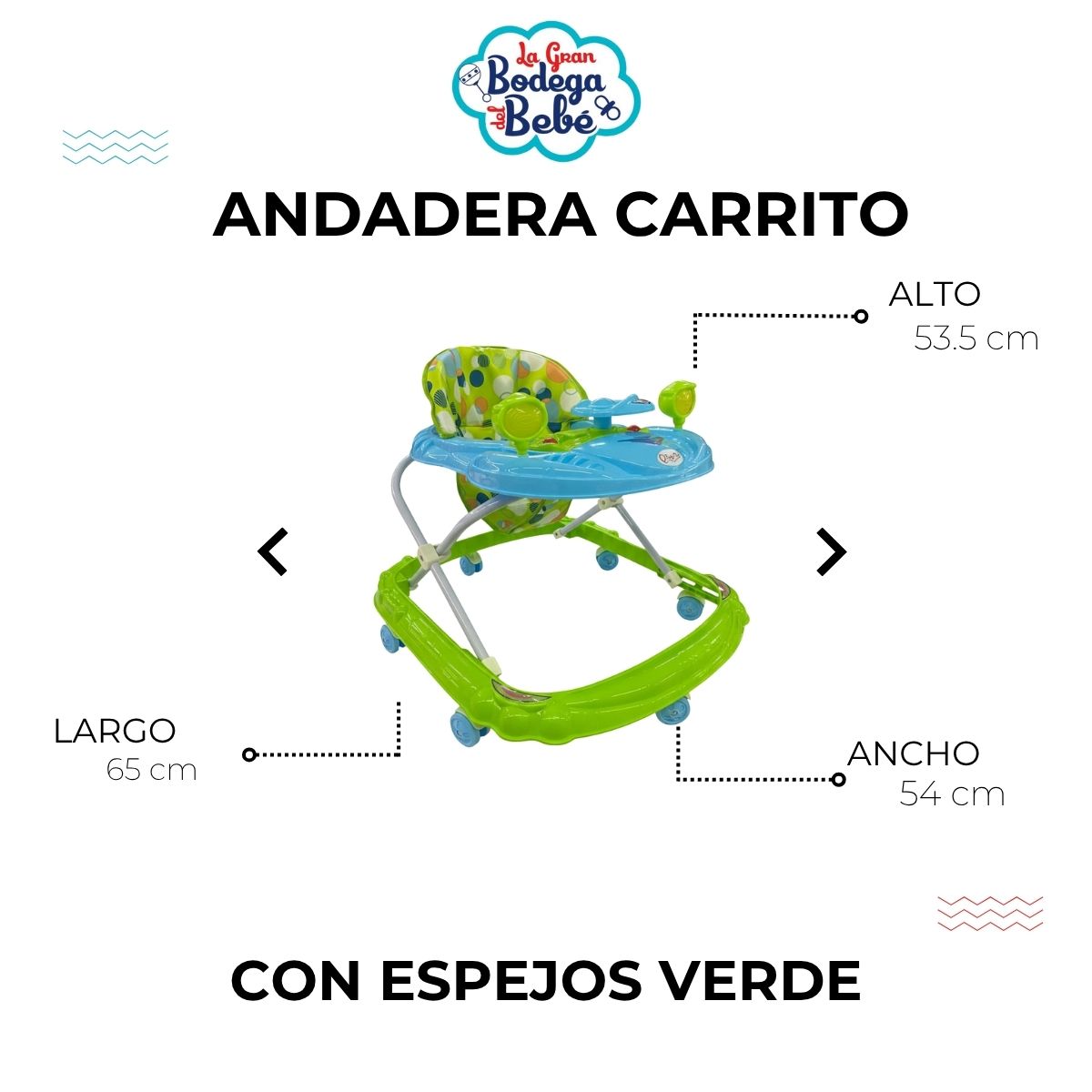 ANDADERA BABYTEK CARRITO C/ESPEJOS ECONOMICA VERDE - Imagen 5